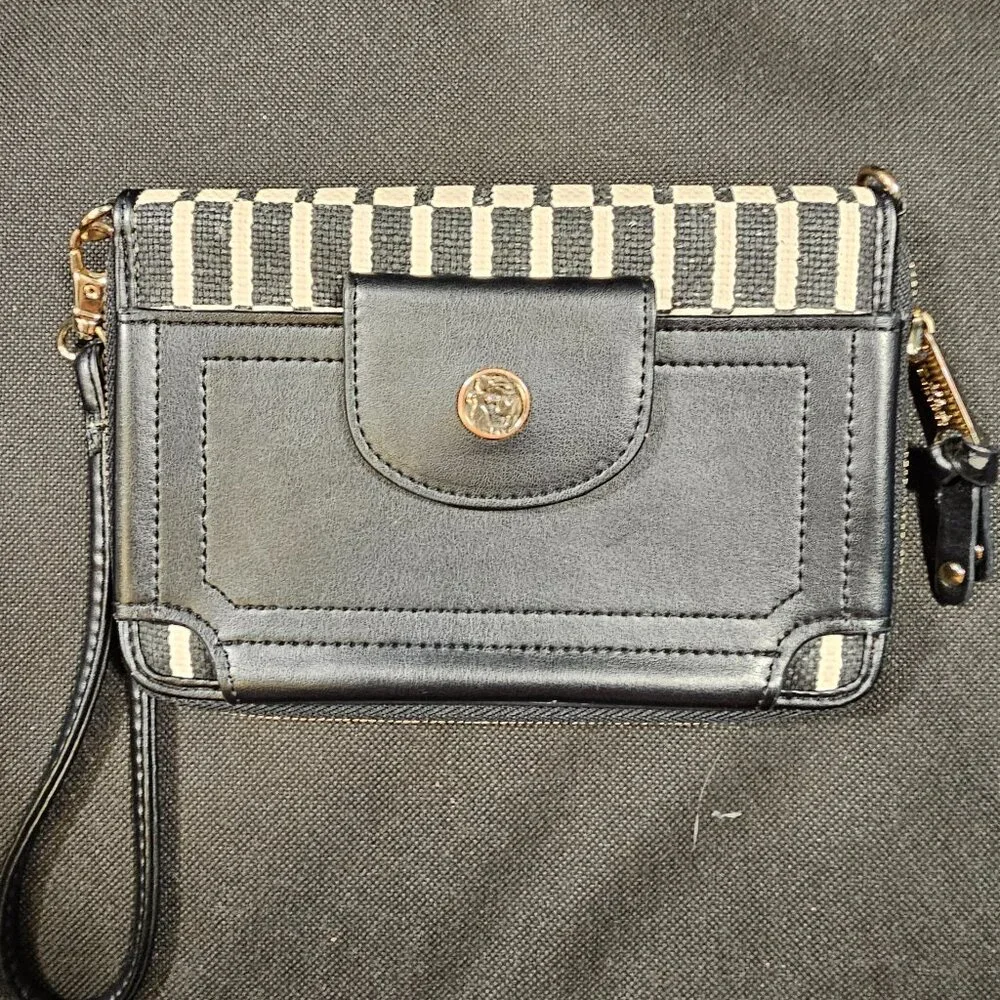 Spartina black leather and linen wristlet - Picture 1 of 4